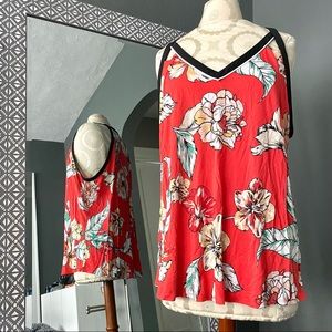 🍓 Candie’s Red Tropical Floral Cutout Strap Tank Top